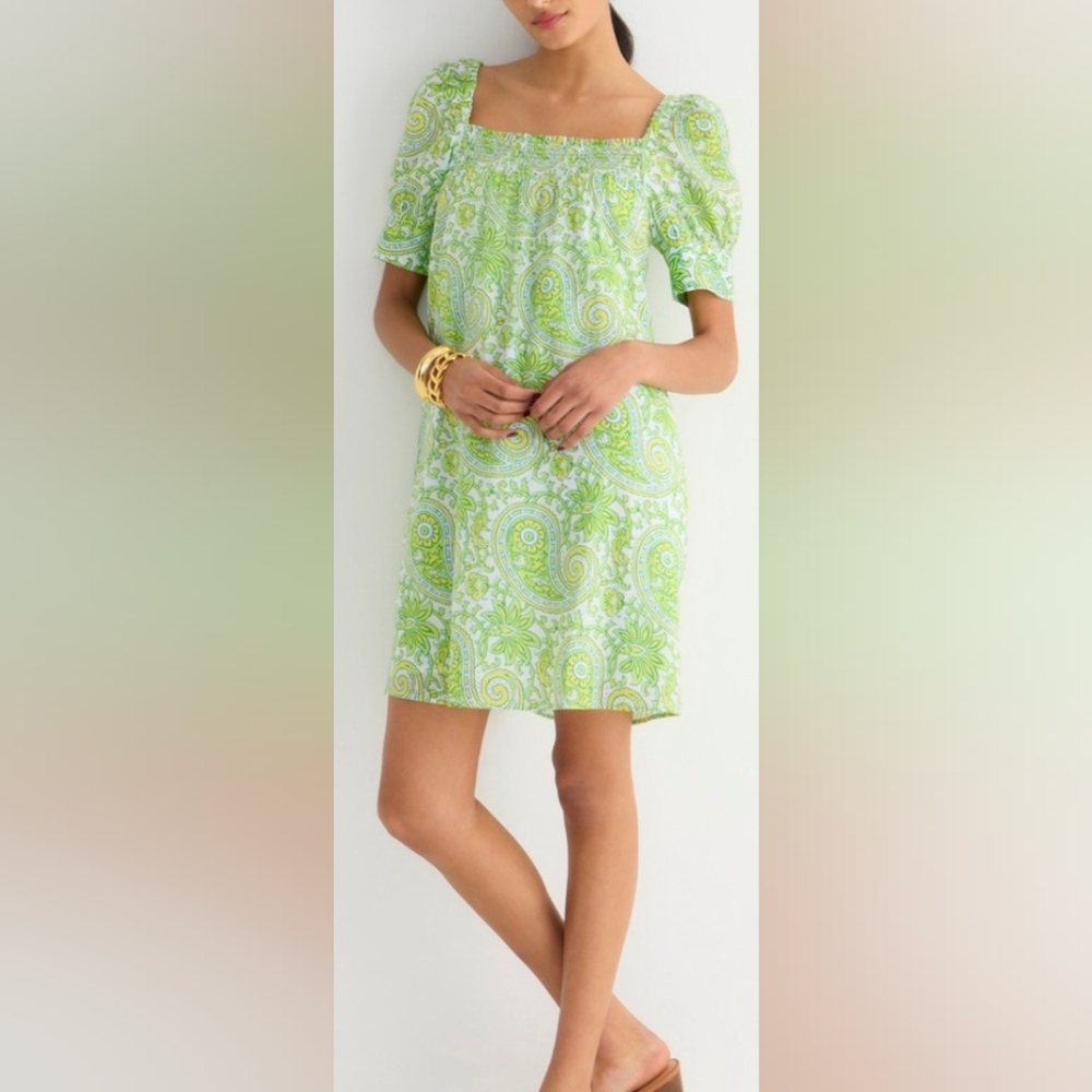 EUC....J. Crew 100% Organic Cotton Blockprint Citrus Paisley Mini Dress Size XS